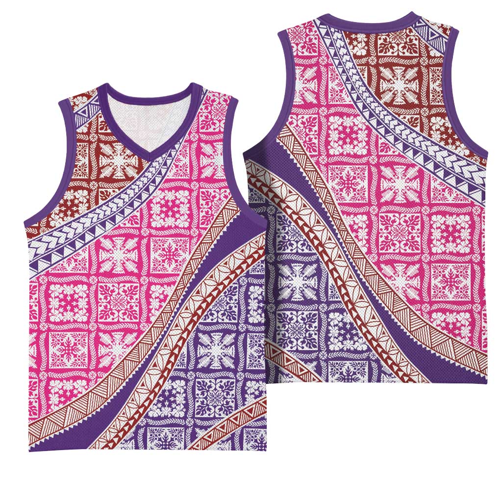 Hawaiian Quilt Pattern Basketball Jersey Sweet Color Mixed - Polynesian Pride