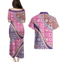 Hawaiian Quilt Pattern Couples Matching Puletasi and Hawaiian Shirt Sweet Color Mixed - Polynesian Pride