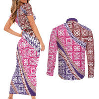 Hawaiian Quilt Pattern Couples Matching Short Sleeve Bodycon Dress and Long Sleeve Button Shirt Sweet Color Mixed - Polynesian Pride