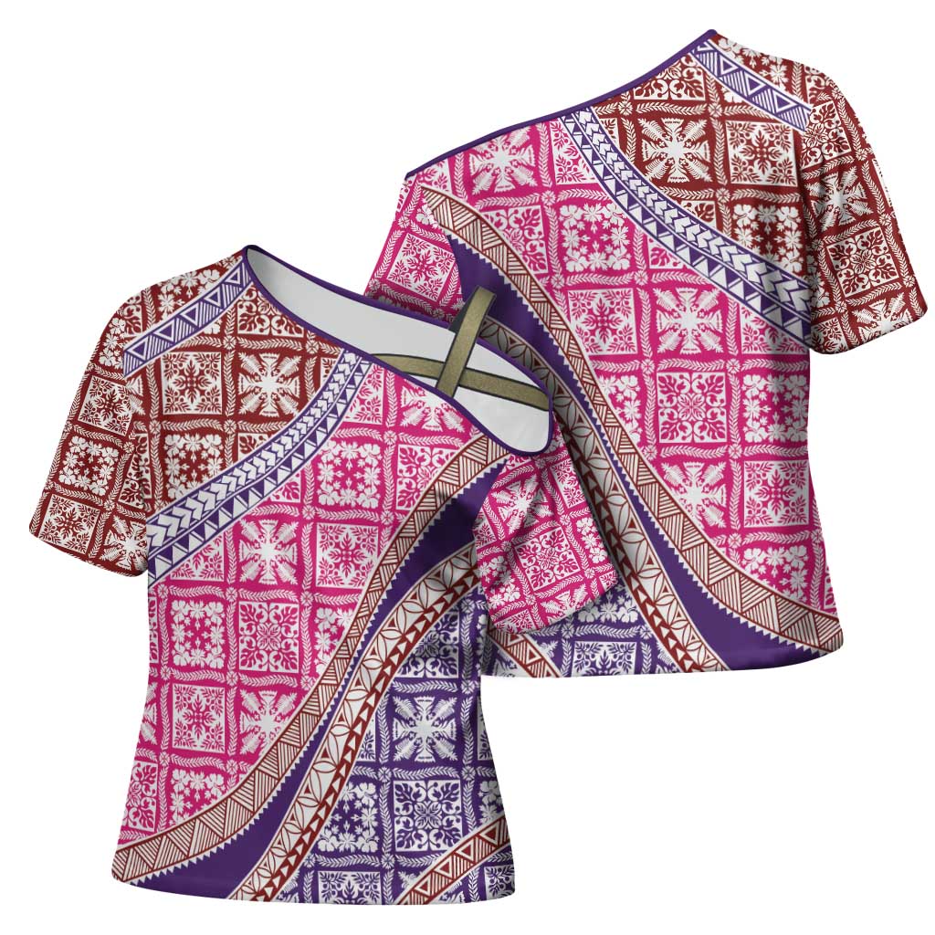Hawaiian Quilt Pattern Cross Shoulder Shirt Sweet Color Mixed - Polynesian Pride