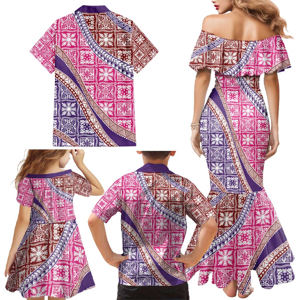 Hawaiian Quilt Pattern Family Matching Mermaid Dress and Hawaiian Shirt Sweet Color Mixed - Polynesian Pride