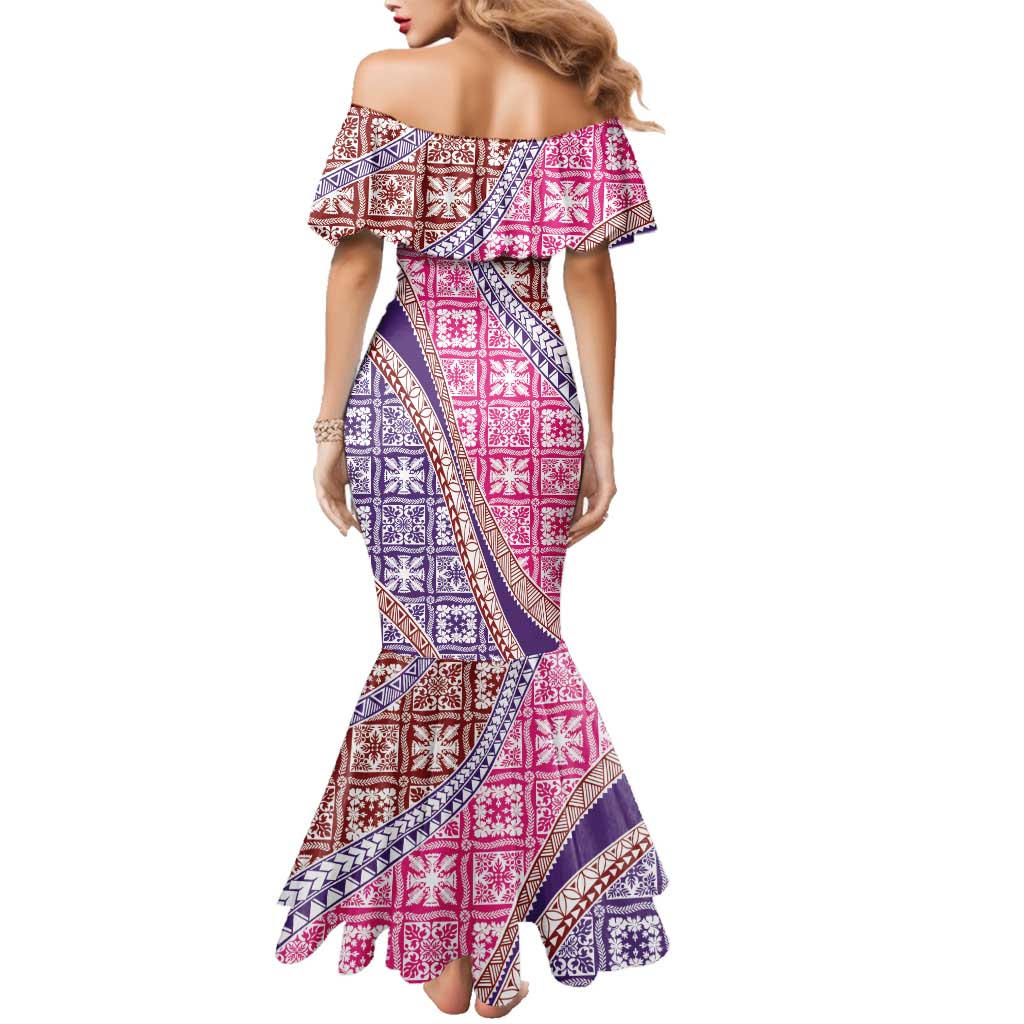 Hawaiian Quilt Pattern Family Matching Mermaid Dress and Hawaiian Shirt Sweet Color Mixed - Polynesian Pride