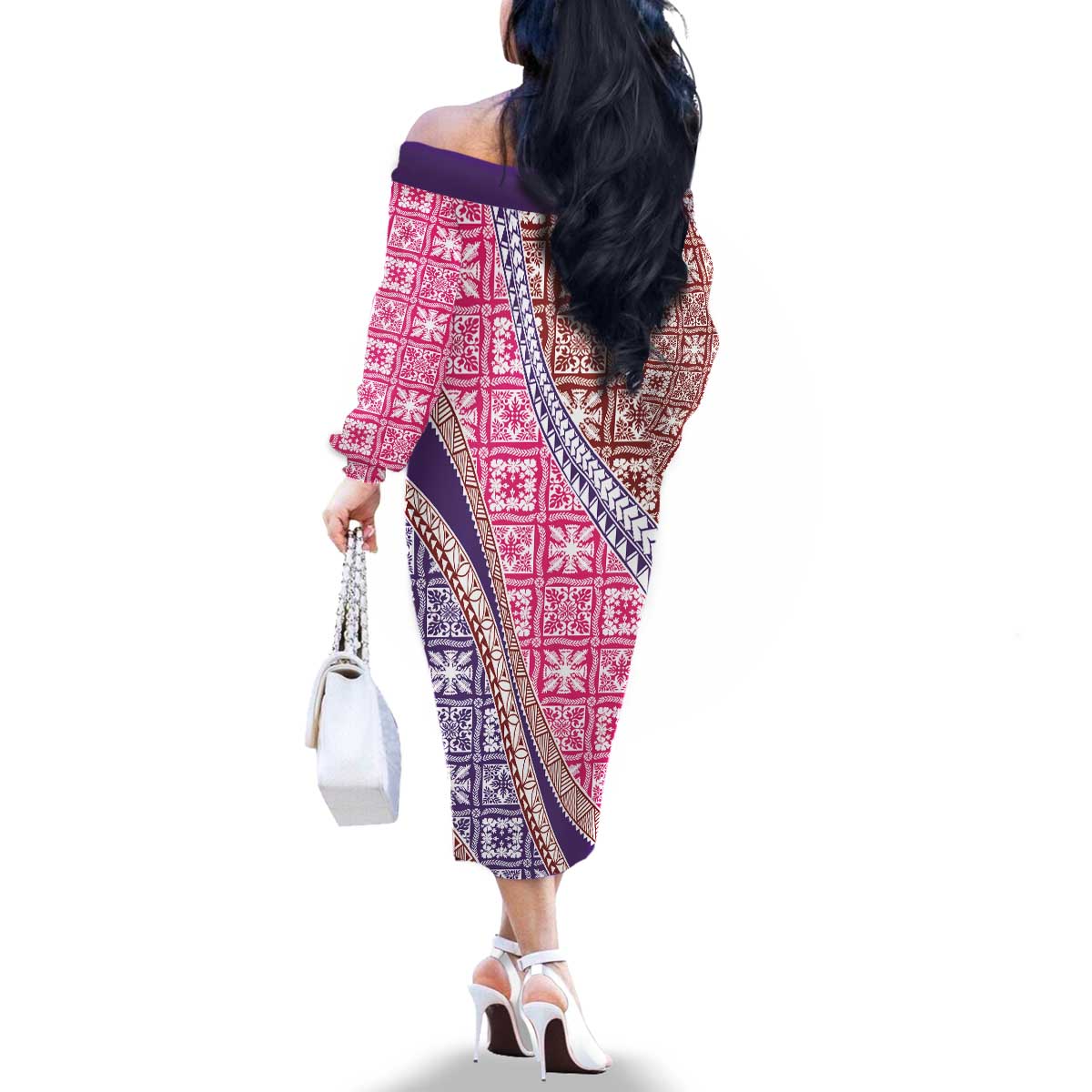 Hawaiian Quilt Pattern Family Matching Off The Shoulder Long Sleeve Dress and Hawaiian Shirt Sweet Color Mixed - Polynesian Pride