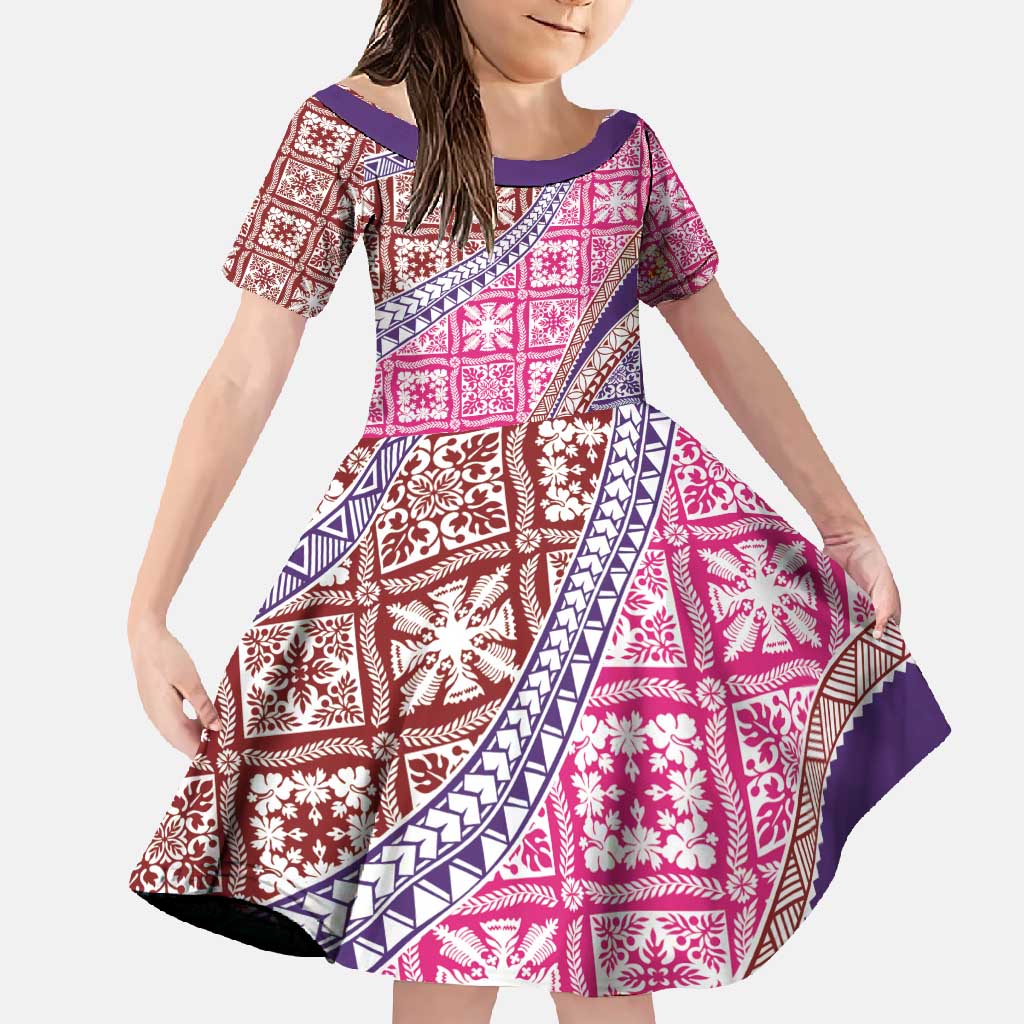 Hawaiian Quilt Pattern Family Matching Off Shoulder Maxi Dress and Hawaiian Shirt Sweet Color Mixed - Polynesian Pride