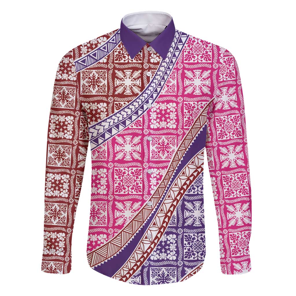 Hawaiian Quilt Pattern Family Matching Off Shoulder Short Dress and Hawaiian Shirt Sweet Color Mixed - Polynesian Pride