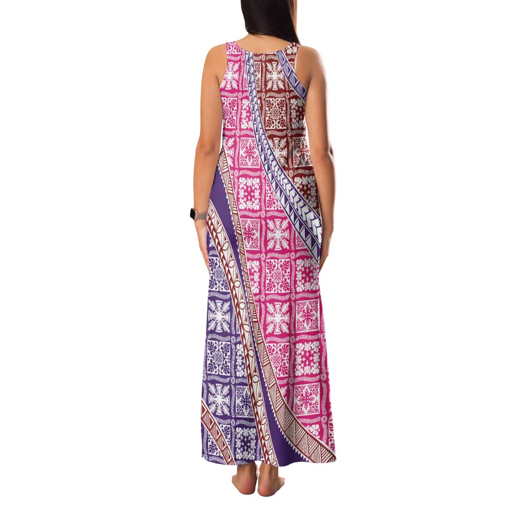 Hawaiian Quilt Pattern Family Matching Tank Maxi Dress and Hawaiian Shirt Sweet Color Mixed - Polynesian Pride