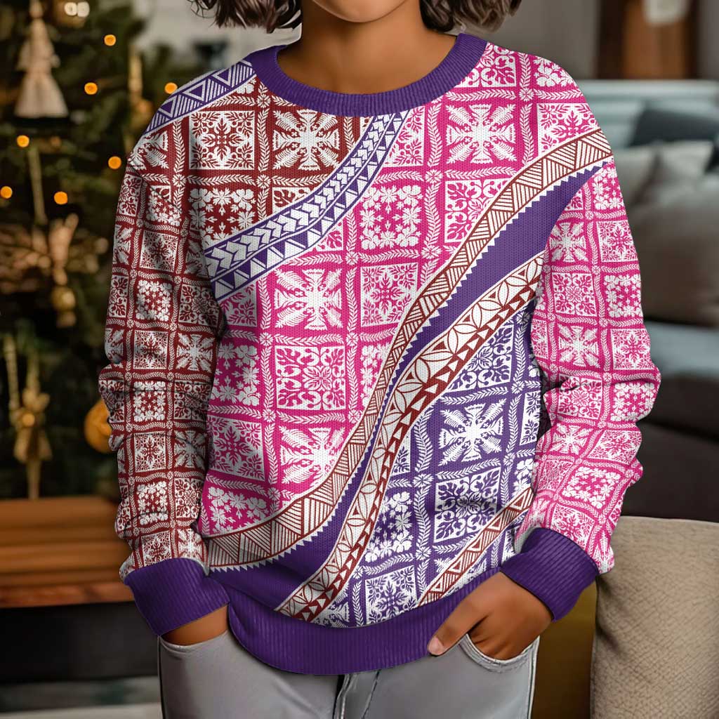Hawaiian Quilt Pattern Kid Ugly Christmas Sweater Sweet Color Mixed - Polynesian Pride