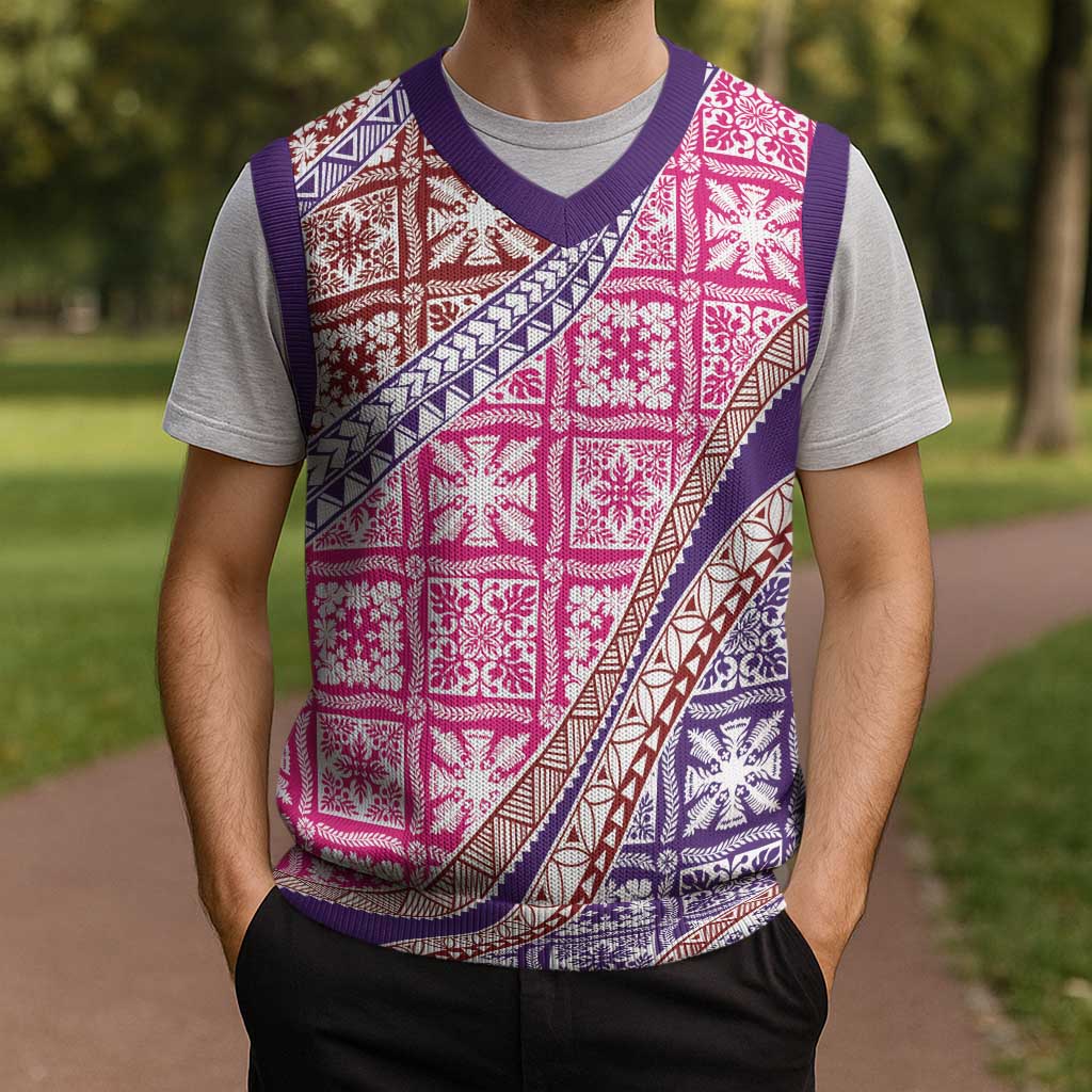 Hawaiian Quilt Pattern Christmas Knitted V-Neck Vest Sweet Color Mixed - Polynesian Pride