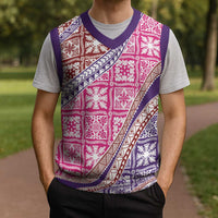 Hawaiian Quilt Pattern Christmas Knitted V-Neck Vest Sweet Color Mixed - Polynesian Pride