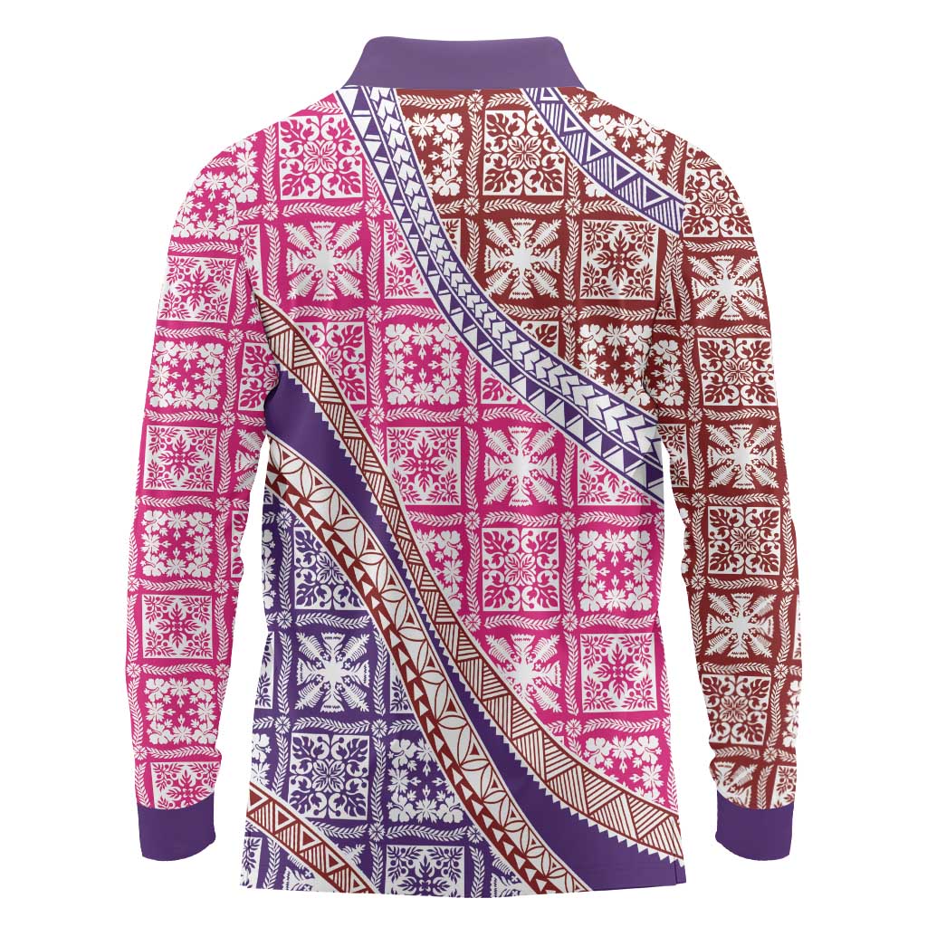 Hawaiian Quilt Pattern Long Sleeve Polo Shirt Sweet Color Mixed - Polynesian Pride