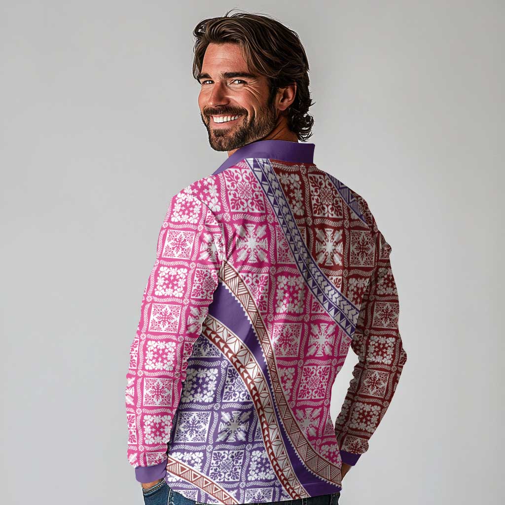 Hawaiian Quilt Pattern Long Sleeve Polo Shirt Sweet Color Mixed - Polynesian Pride