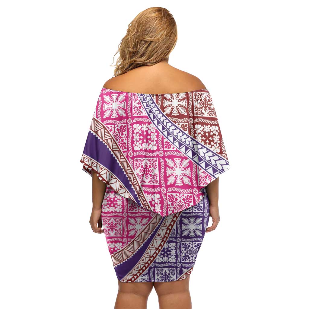 Hawaiian Quilt Pattern Off Shoulder Short Dress Sweet Color Mixed - Polynesian Pride