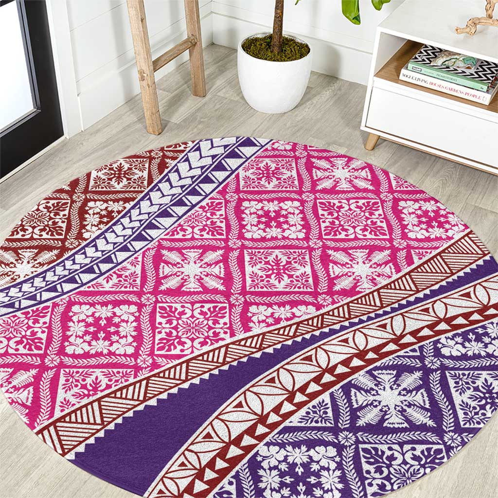 Hawaiian Quilt Pattern Round Carpet Sweet Color Mixed - Polynesian Pride
