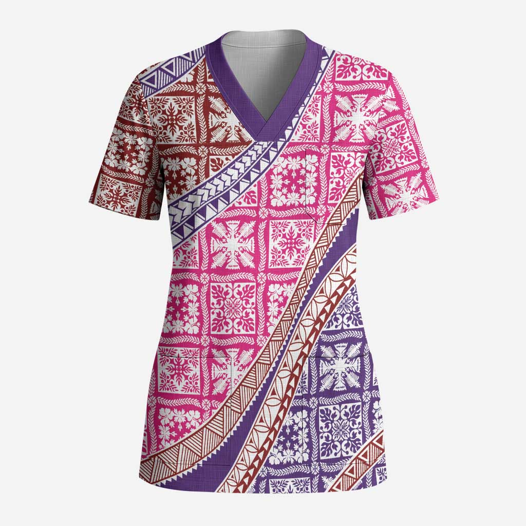 Hawaiian Quilt Pattern Scrub Top Sweet Color Mixed - Polynesian Pride