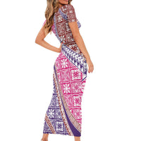 Hawaiian Quilt Pattern Short Sleeve Bodycon Dress Sweet Color Mixed - Polynesian Pride