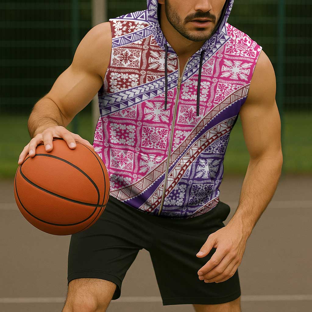 Hawaiian Quilt Pattern Sleeveless Zip Hoodie Sweet Color Mixed - Polynesian Pride