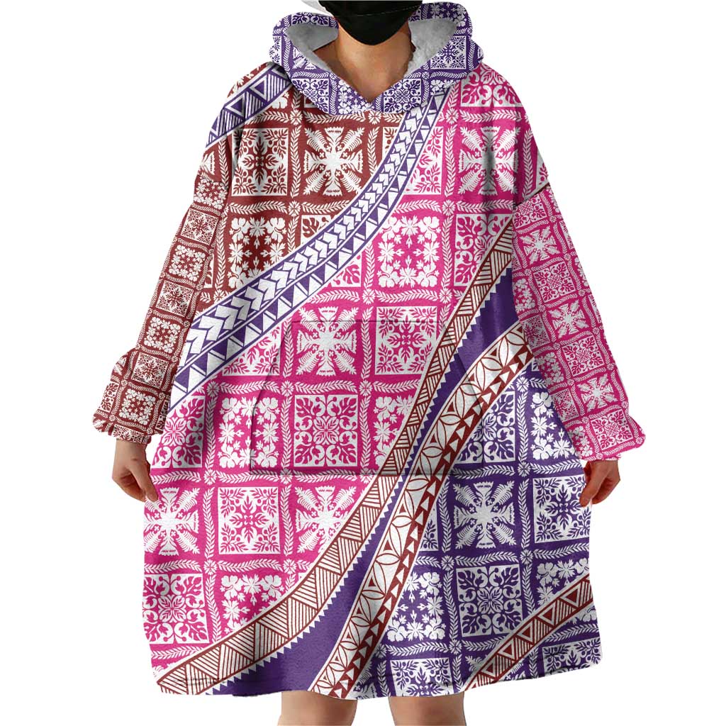Hawaiian Quilt Pattern Wearable Blanket Hoodie Sweet Color Mixed - Polynesian Pride