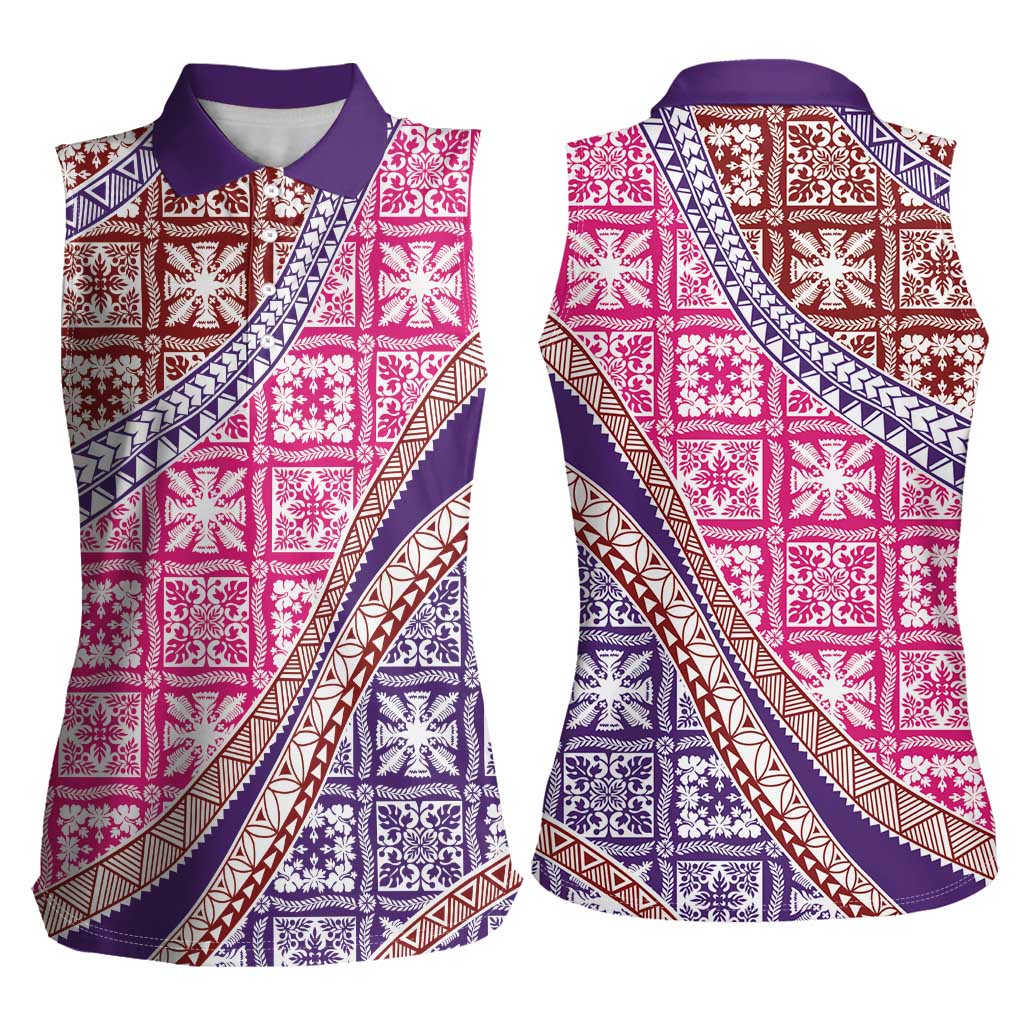 Hawaiian Quilt Pattern Women Sleeveless Polo Shirt Sweet Color Mixed - Polynesian Pride