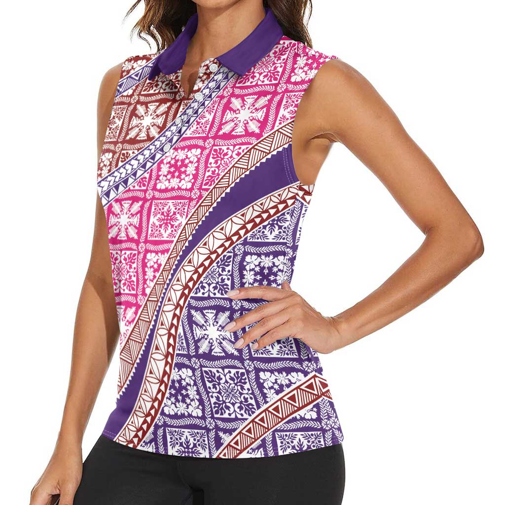 Hawaiian Quilt Pattern Women Sleeveless Polo Shirt Sweet Color Mixed - Polynesian Pride