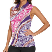 Hawaiian Quilt Pattern Women Sleeveless Polo Shirt Sweet Color Mixed - Polynesian Pride