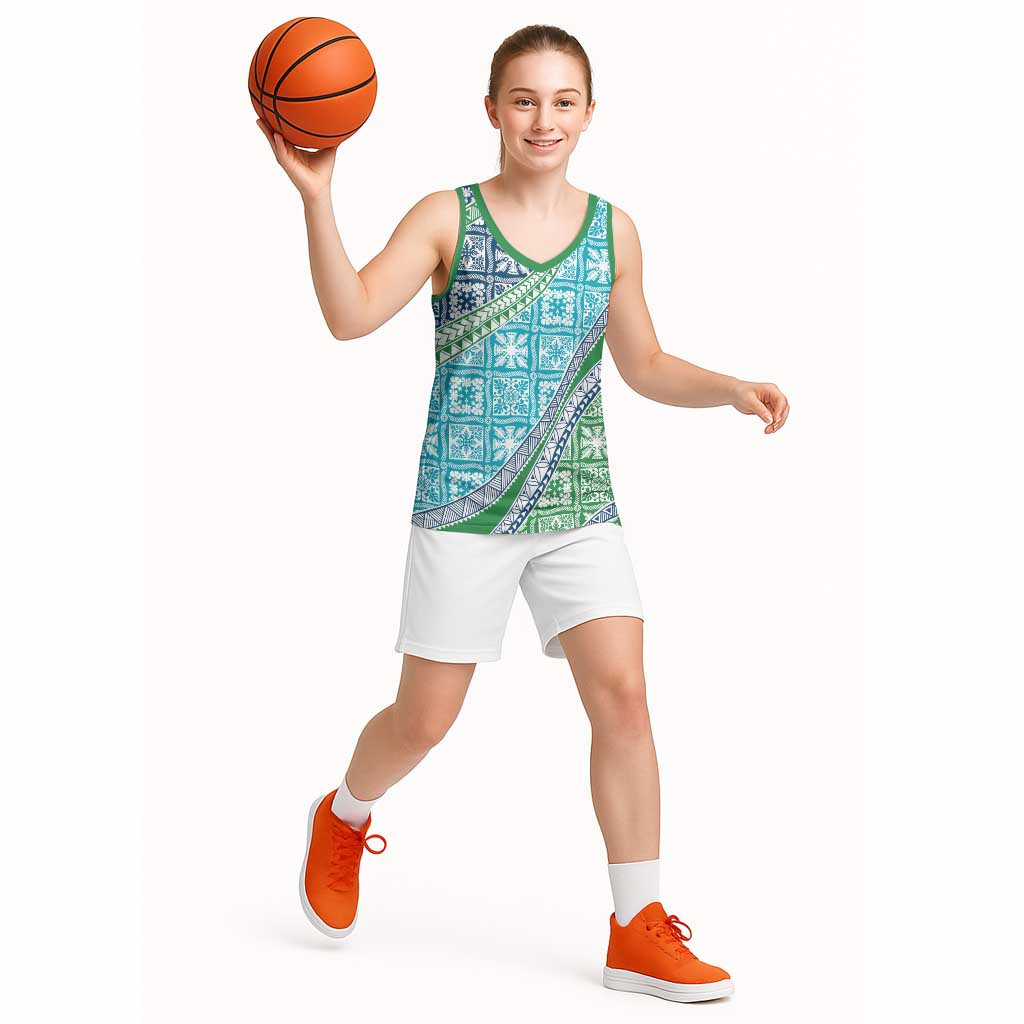 Hawaiian Quilt Pattern Basketball Jersey Fresh Color Mixed - Polynesian Pride