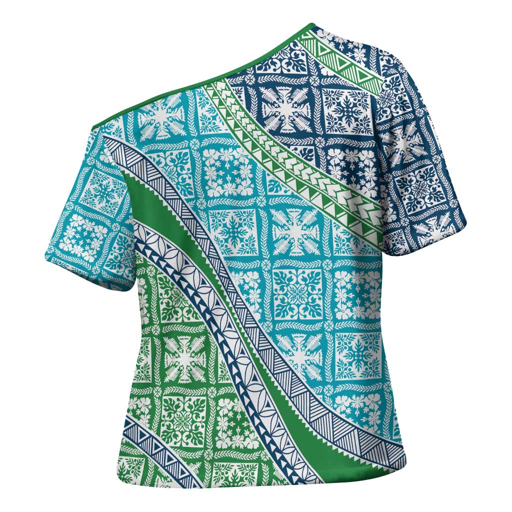 Hawaiian Quilt Pattern Cross Shoulder Shirt Fresh Color Mixed - Polynesian Pride