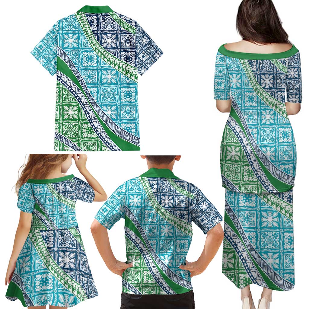 Hawaiian Quilt Pattern Family Matching Puletasi and Hawaiian Shirt Fresh Color Mixed - Polynesian Pride