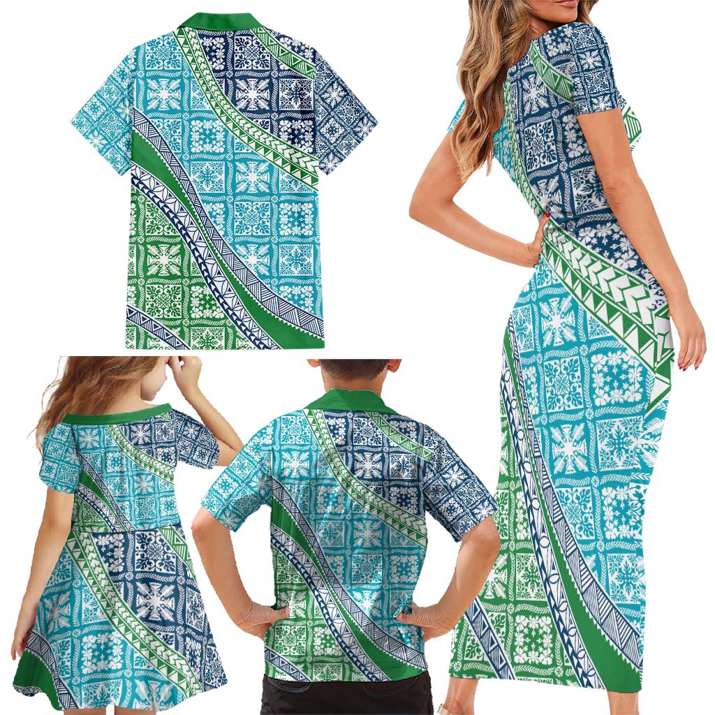 Hawaiian Quilt Pattern Family Matching Short Sleeve Bodycon Dress and Hawaiian Shirt Fresh Color Mixed - Polynesian Pride