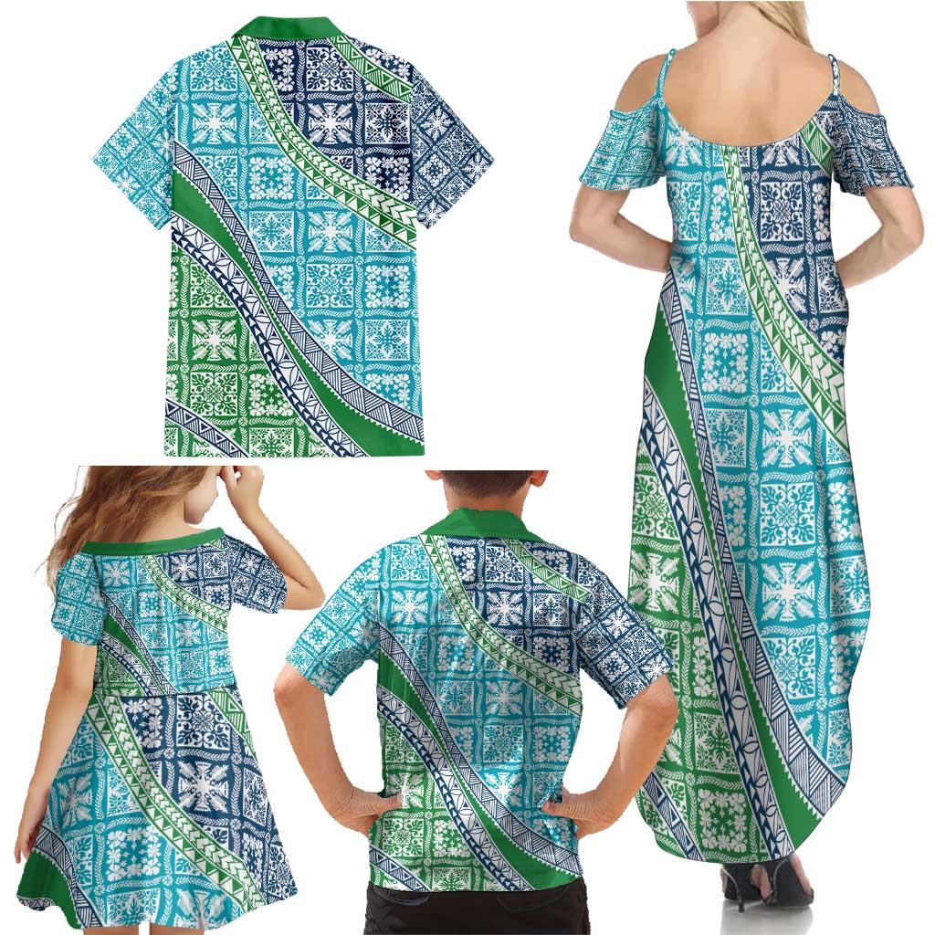 Hawaiian Quilt Pattern Family Matching Summer Maxi Dress and Hawaiian Shirt Fresh Color Mixed - Polynesian Pride