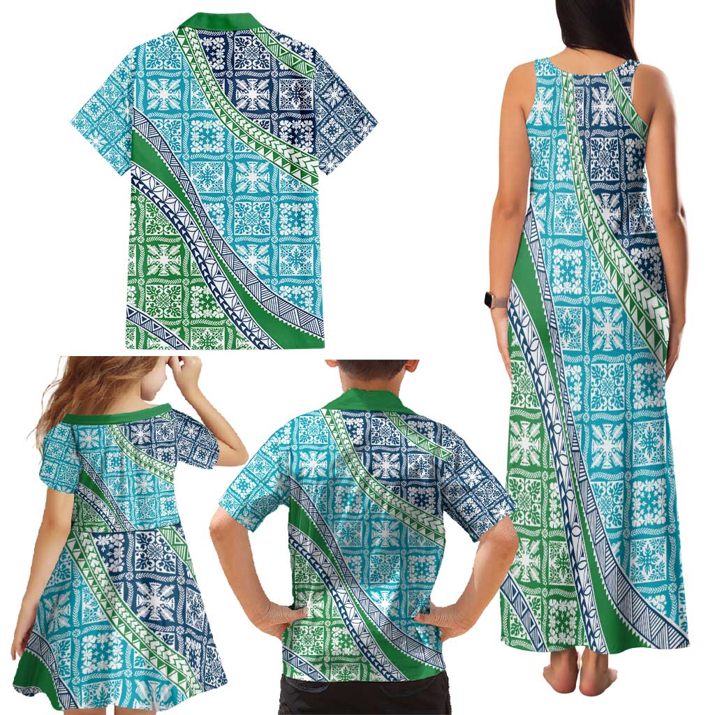 Hawaiian Quilt Pattern Family Matching Tank Maxi Dress and Hawaiian Shirt Fresh Color Mixed - Polynesian Pride