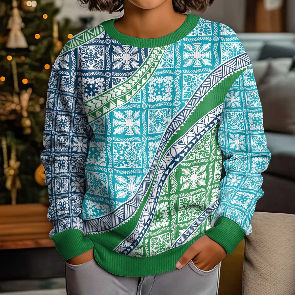 Hawaiian Quilt Pattern Kid Ugly Christmas Sweater Fresh Color Mixed - Polynesian Pride