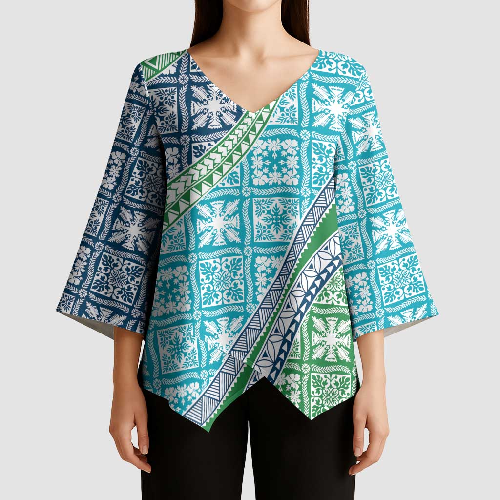 Hawaiian Quilt Pattern Kimono Sleeve Blouse Fresh Color Mixed - Polynesian Pride