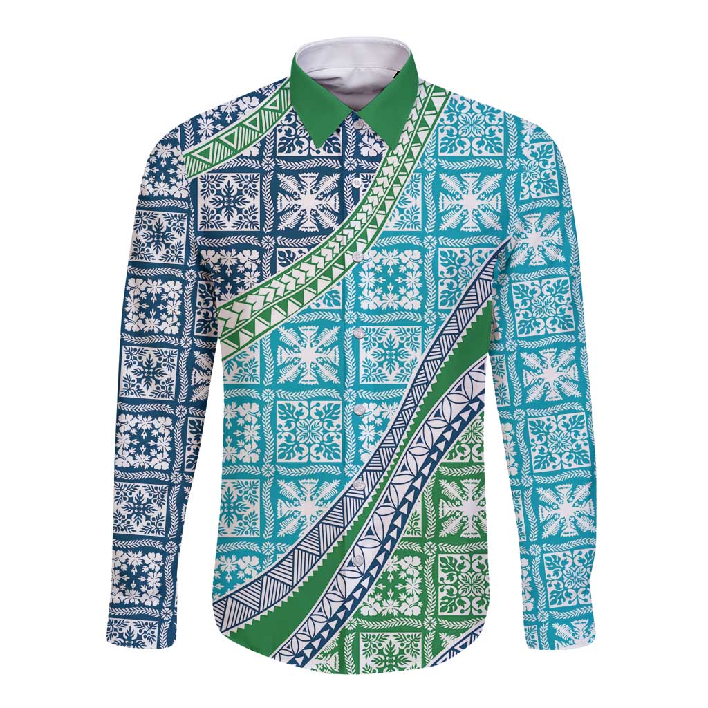 Hawaiian Quilt Pattern Long Sleeve Button Shirt Fresh Color Mixed - Polynesian Pride