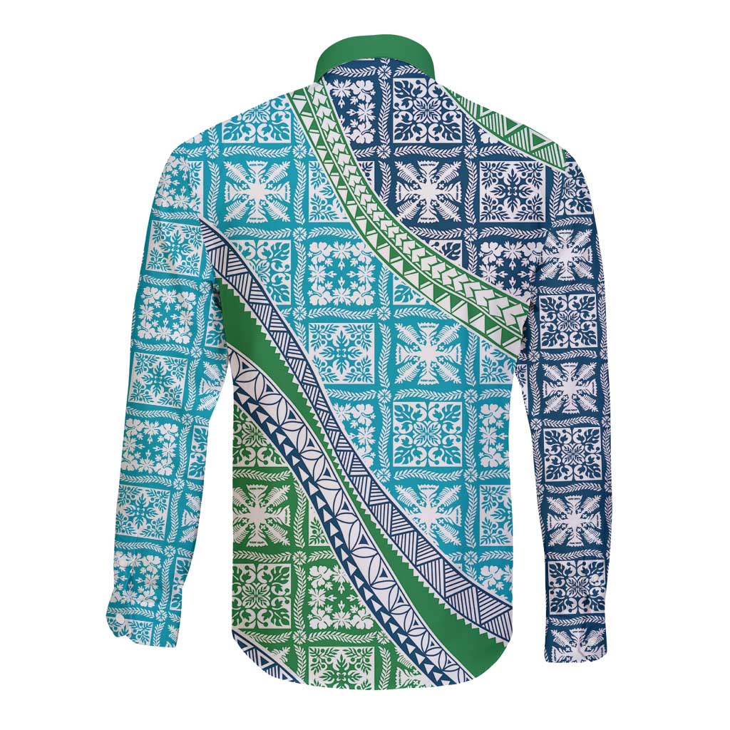 Hawaiian Quilt Pattern Long Sleeve Button Shirt Fresh Color Mixed - Polynesian Pride