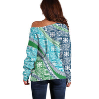 Hawaiian Quilt Pattern Off Shoulder Sweater Fresh Color Mixed - Polynesian Pride