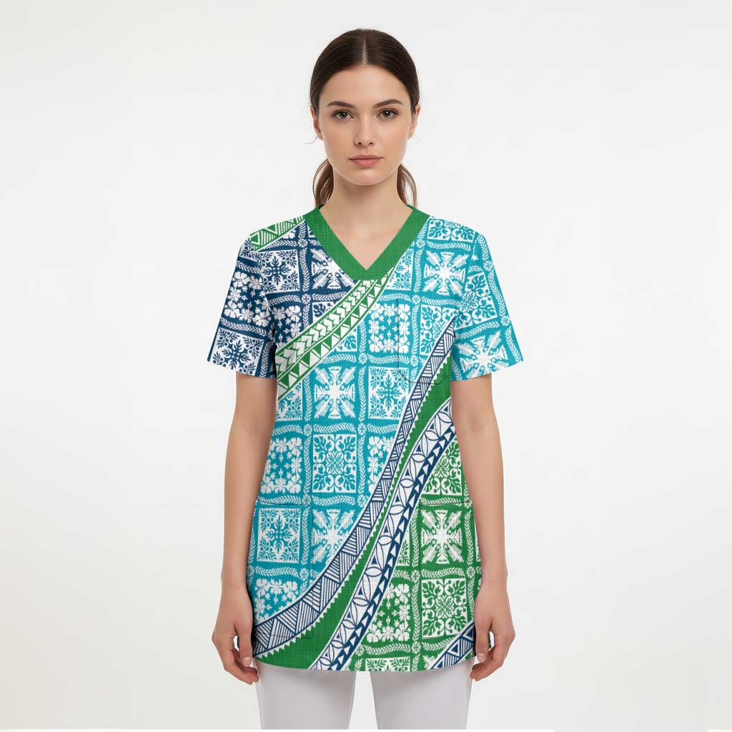 Hawaiian Quilt Pattern Scrub Top Fresh Color Mixed - Polynesian Pride