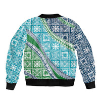 Hawaiian Quilt Pattern Sleeve Zip Bomber Jacket Fresh Color Mixed - Polynesian Pride