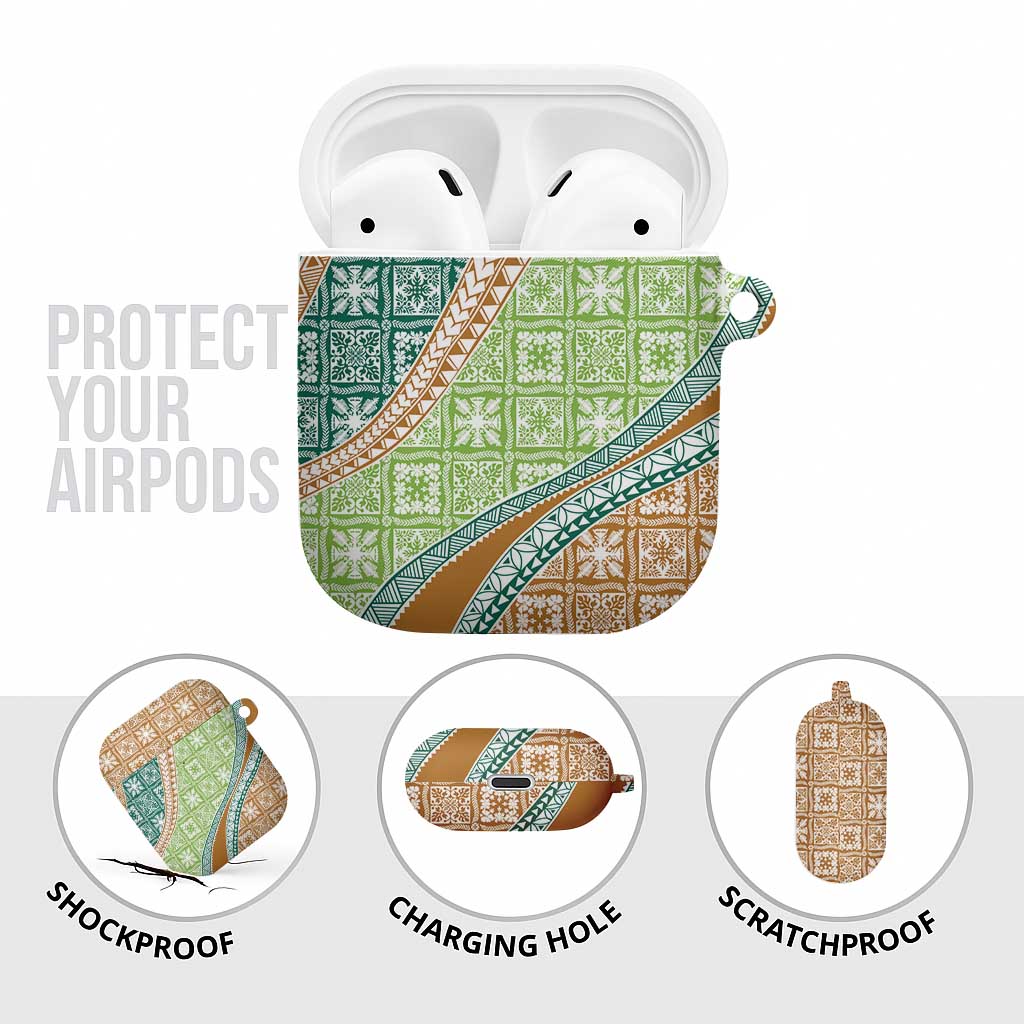 Hawaiian Quilt Pattern AirPods Case Green Chestnut Color Mixed - Polynesian Pride