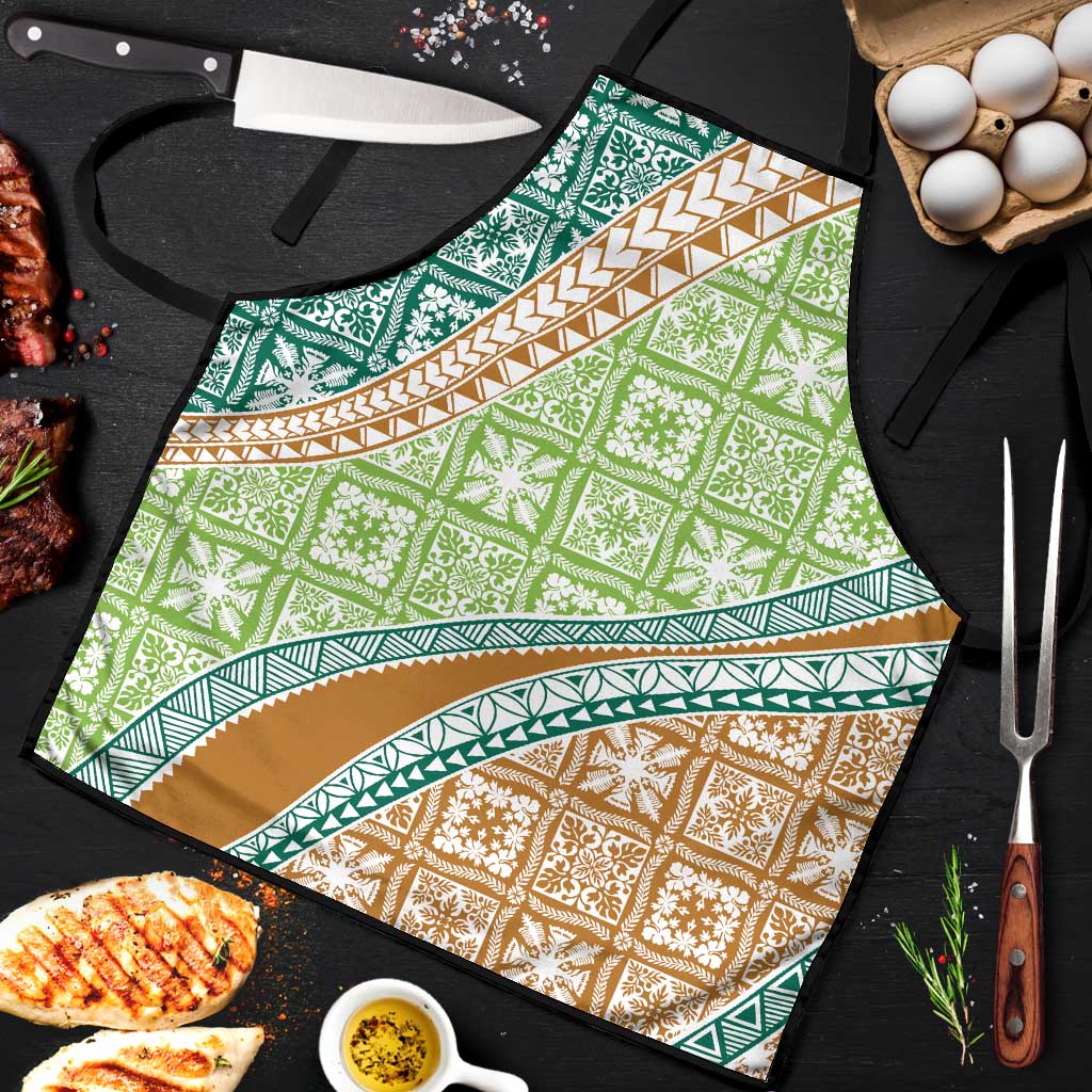 Hawaiian Quilt Pattern Apron Green Chestnut Color Mixed - Polynesian Pride