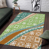 Hawaiian Quilt Pattern Area Rug Green Chestnut Color Mixed - Polynesian Pride