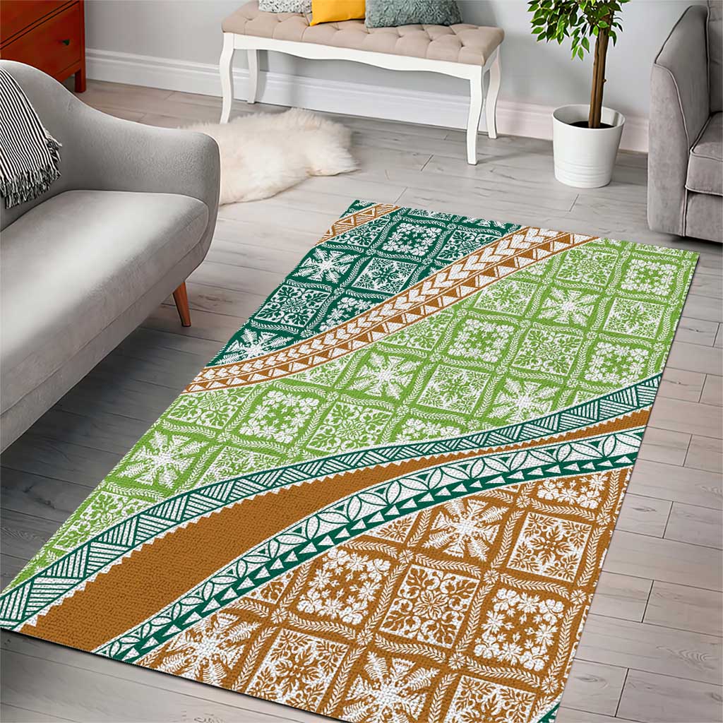 Hawaiian Quilt Pattern Area Rug Green Chestnut Color Mixed - Polynesian Pride