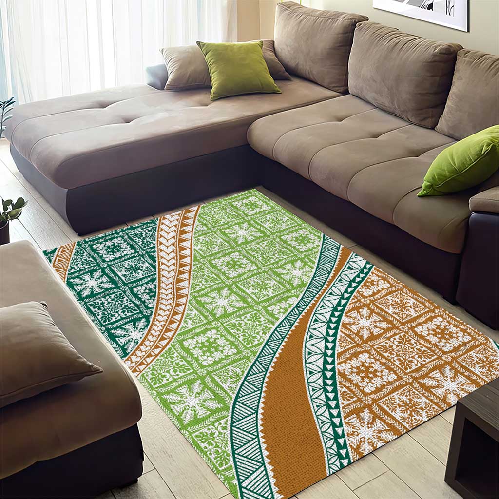 Hawaiian Quilt Pattern Area Rug Green Chestnut Color Mixed - Polynesian Pride