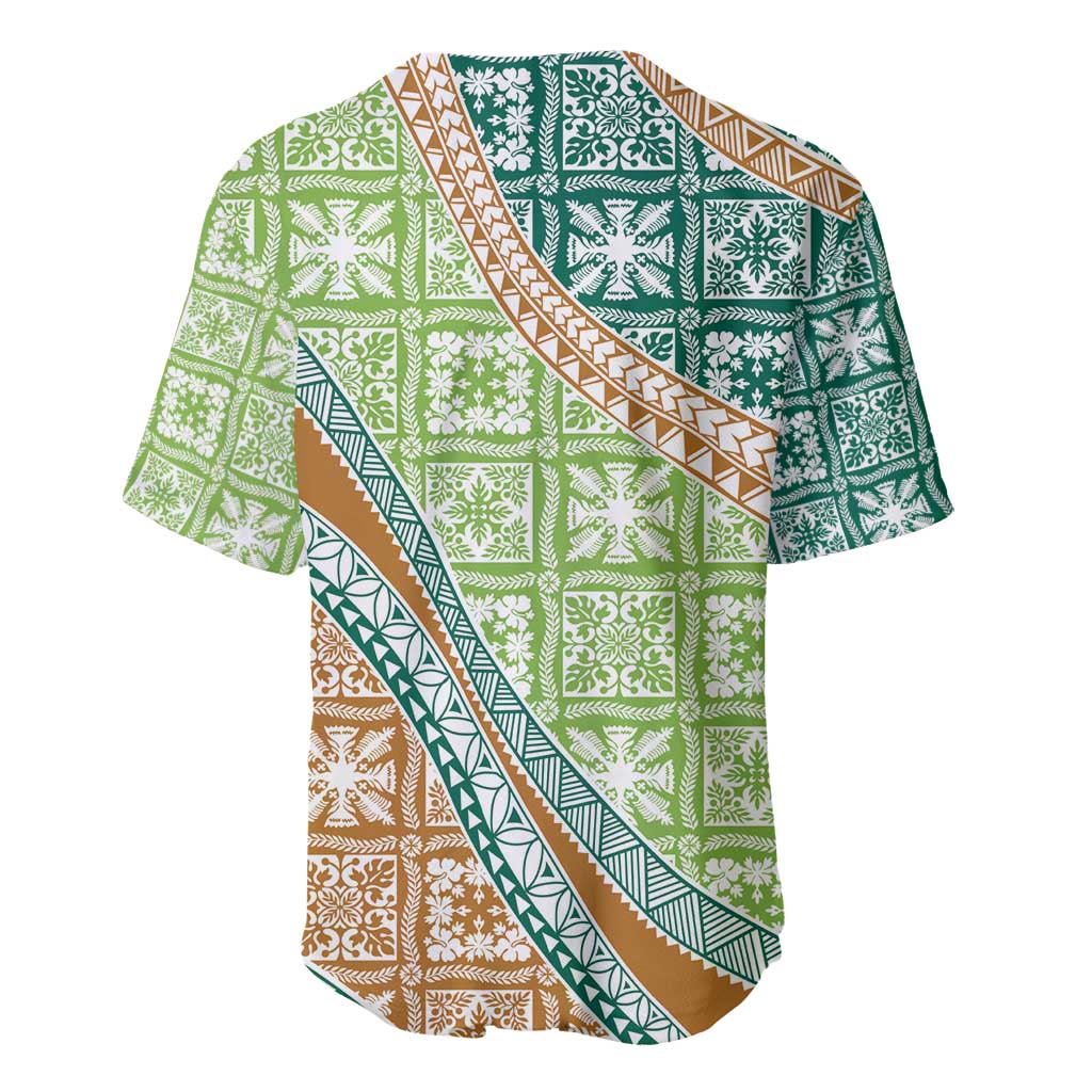 Hawaiian Quilt Pattern Baseball Jersey Green Chestnut Color Mixed - Polynesian Pride