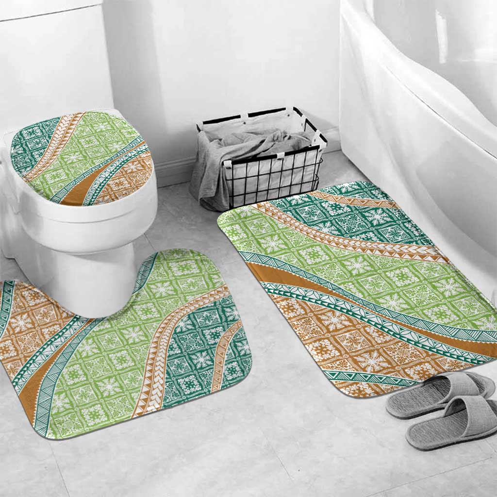 Hawaiian Quilt Pattern Bathroom Set Green Chestnut Color Mixed - Polynesian Pride