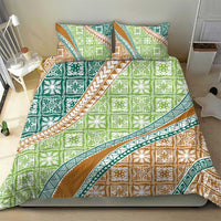 Hawaiian Quilt Pattern Bedding Set Green Chestnut Color Mixed - Polynesian Pride
