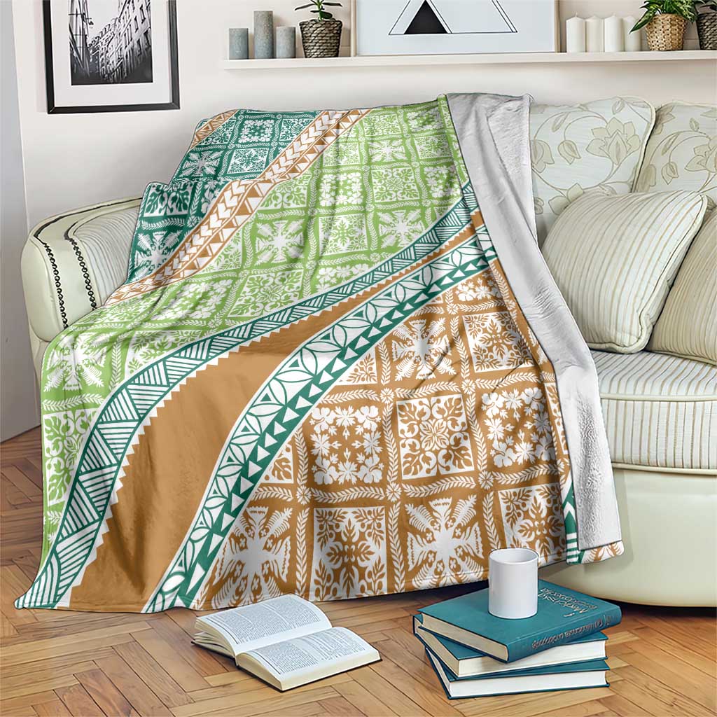 Hawaiian Quilt Pattern Blanket Green Chestnut Color Mixed - Polynesian Pride