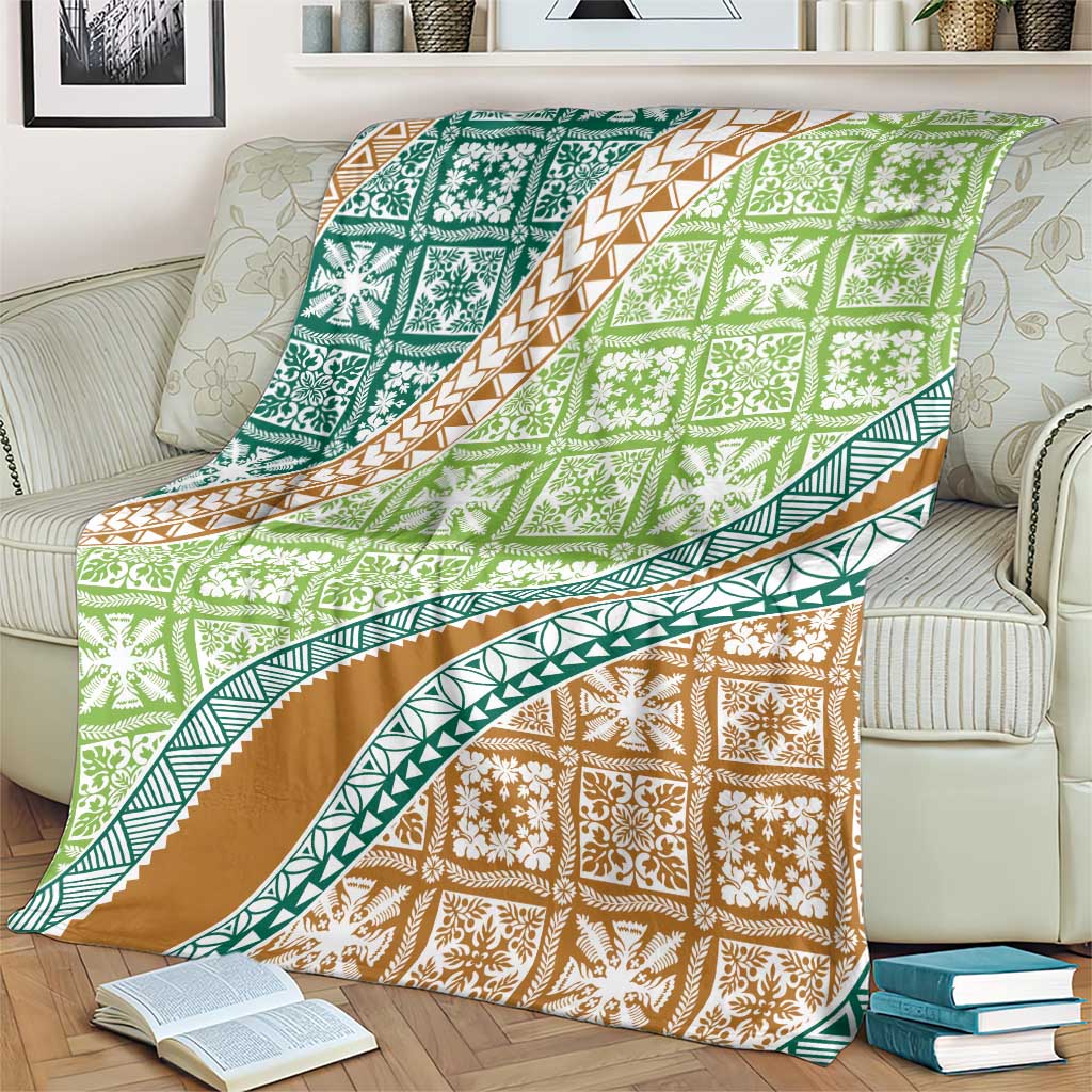 Hawaiian Quilt Pattern Blanket Green Chestnut Color Mixed - Polynesian Pride