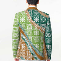 Hawaiian Quilt Pattern Blazer Green Chestnut Color Mixed - Polynesian Pride