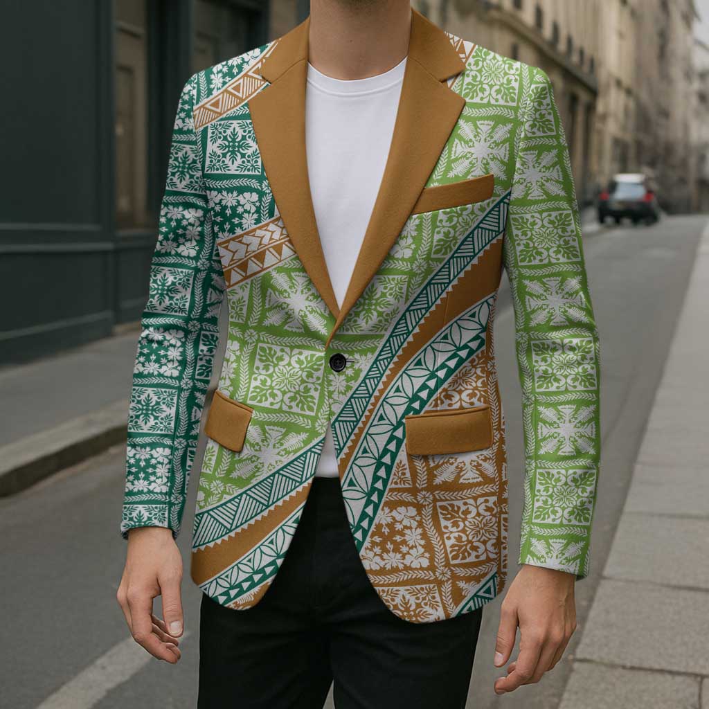 Hawaiian Quilt Pattern Blazer Green Chestnut Color Mixed - Polynesian Pride