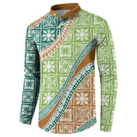 Hawaiian Quilt Pattern Button Sweatshirt Green Chestnut Color Mixed - Polynesian Pride